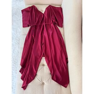 Nerecina Luxe Red Satin Caftan Jumpsuit - Plus Size Elegance in 3X-4X